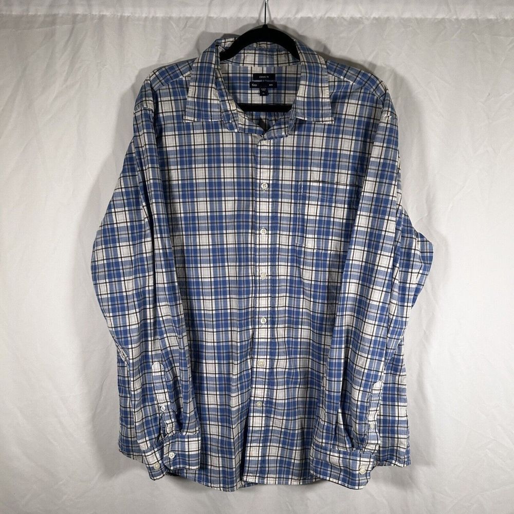 Gap Shirt Men's XL Blue White Plaid Button Up Long Sleeve Classic Fit